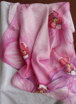 Орхидеи розовые платок_80х80 см_ нат.шелк саржа